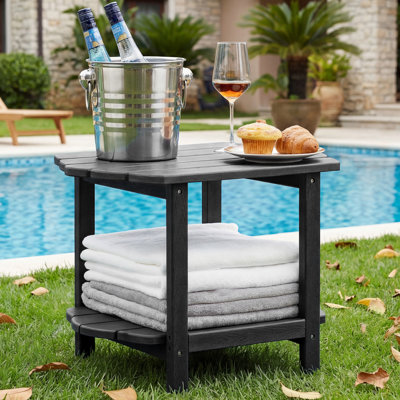 Maynerd 24'' W HDPE Double-Tier Weather-Resistant Patio Side Table