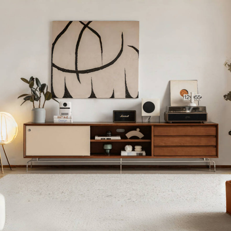 Meuble télé rétro - Rangement moderne compact, H 21,34 po x L 82,68 po x l 15,75 po