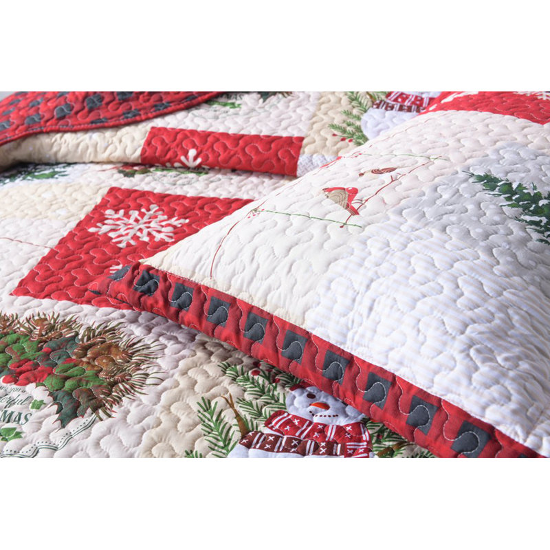 King Red Cotton Reversible Christmas Bedspread Set