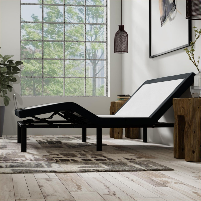 Base de lit réglable en métal, blanc éclatant, pleine grandeur, dégagement zéro avec massage et charge USB pour la chambre à coucher