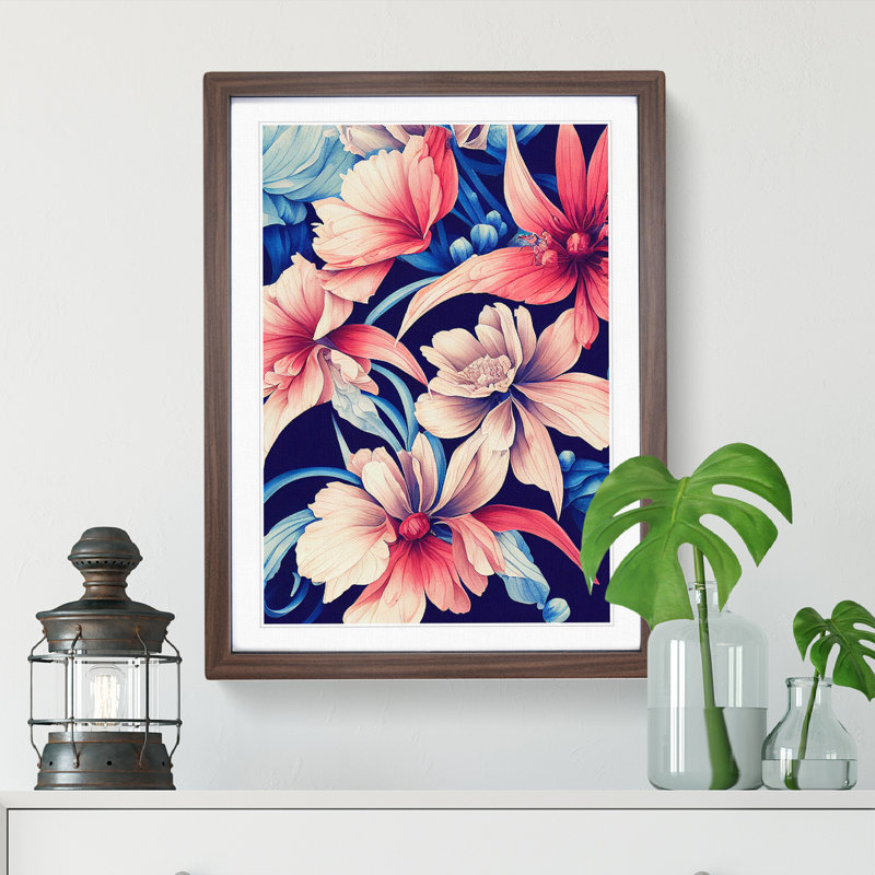 Beautiful Watercolour Flowers No.1 - Wall Art, 48cm H x 36cm W, Walnut Framed, White
