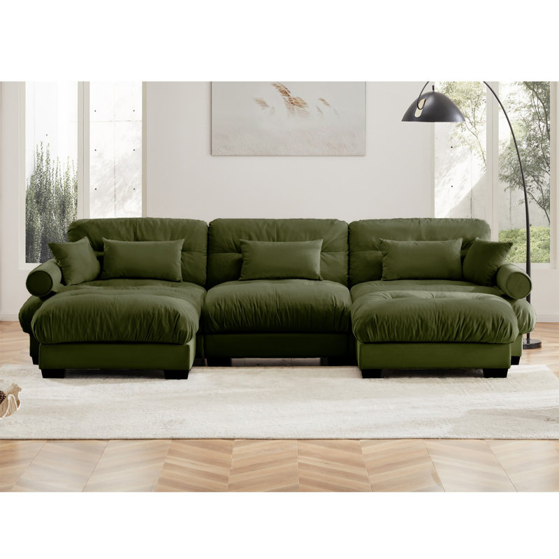 Canapé modulaire, Velours vert olive
