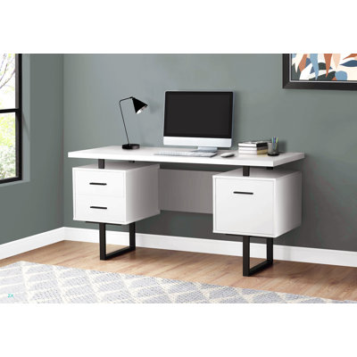 Bureau d'ordinateur, bureau personnel, ordinateur portable, installation à gauche, à droite, tiroirs de rangement, L 60 po, travail et stratifié de béton, métal, contemporain, moderne