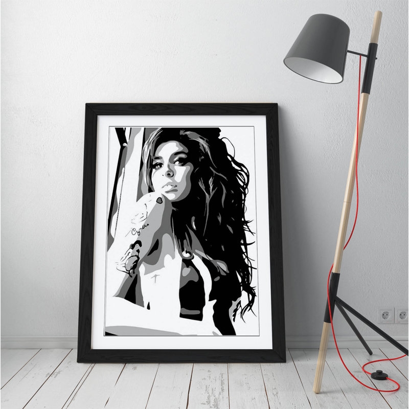 Musician Amy Winehouse - Single Picture Frame Print on Canvas, Black Framed, 35cm H x 26cm W
