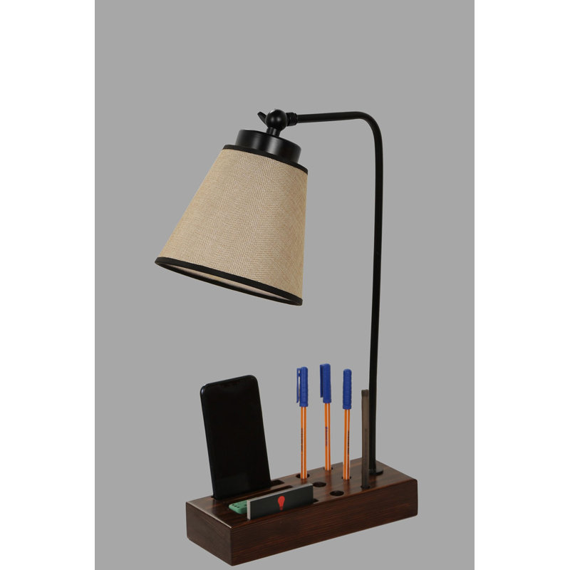 Lampe de table moderne scandinave avec hauteur réglable, finition beige et chêne noir, 17,3 po x 17,3 po | Corps en bois, peinture électrostatique séchée au four, douille E27 (40 W maximum) | Parfait pour la décoration de la maison, du bureau et de l'école