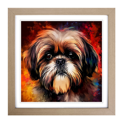 Shih Tzu Digital No.3 - Single Picture Frame Print on Wood
