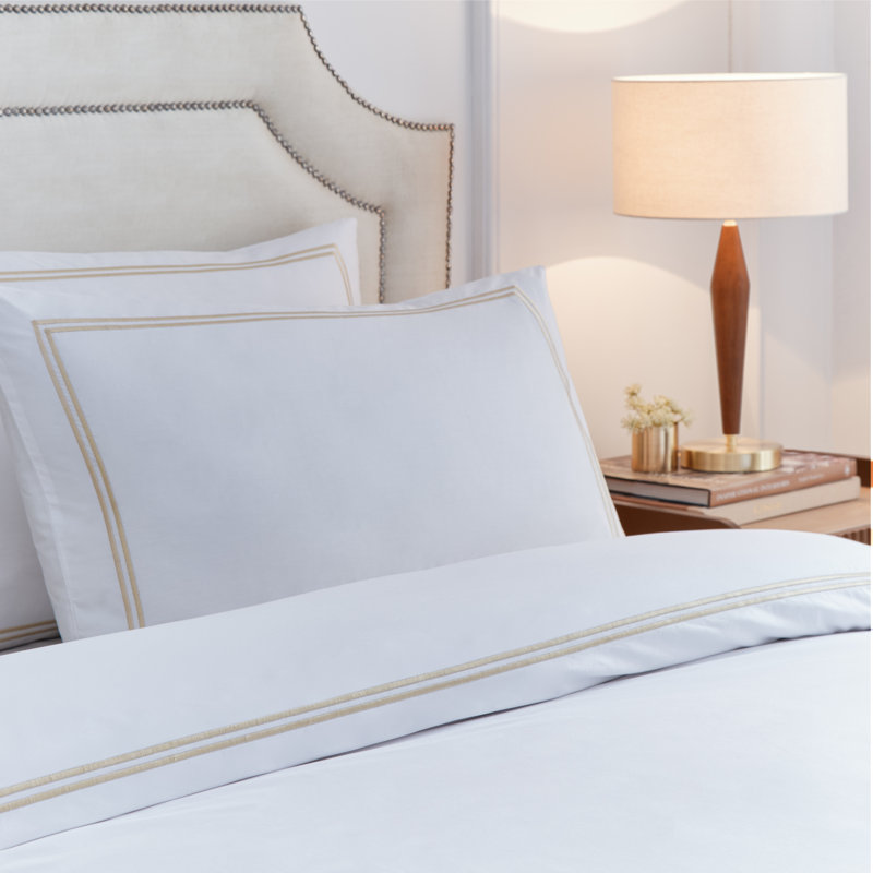 Elara Cotton Duvet Cover Set Set, Beige, Double Duvet Cover + 2 Standard Pillowcases
