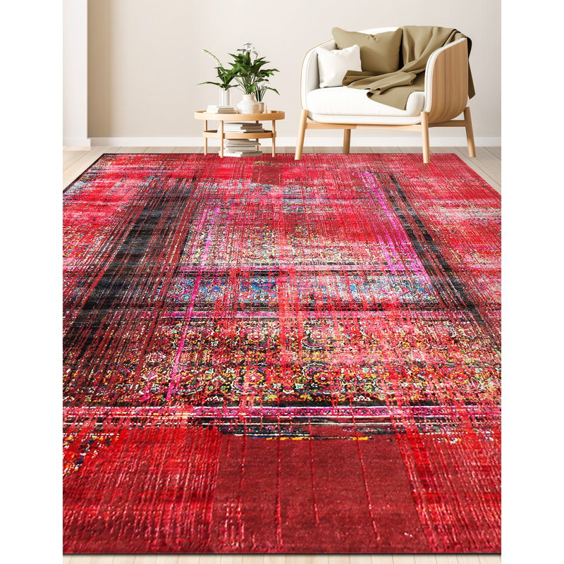 Hand Knotted Abstract Area Rug in Black/Blue/Red, Rectangle 10' x 14'