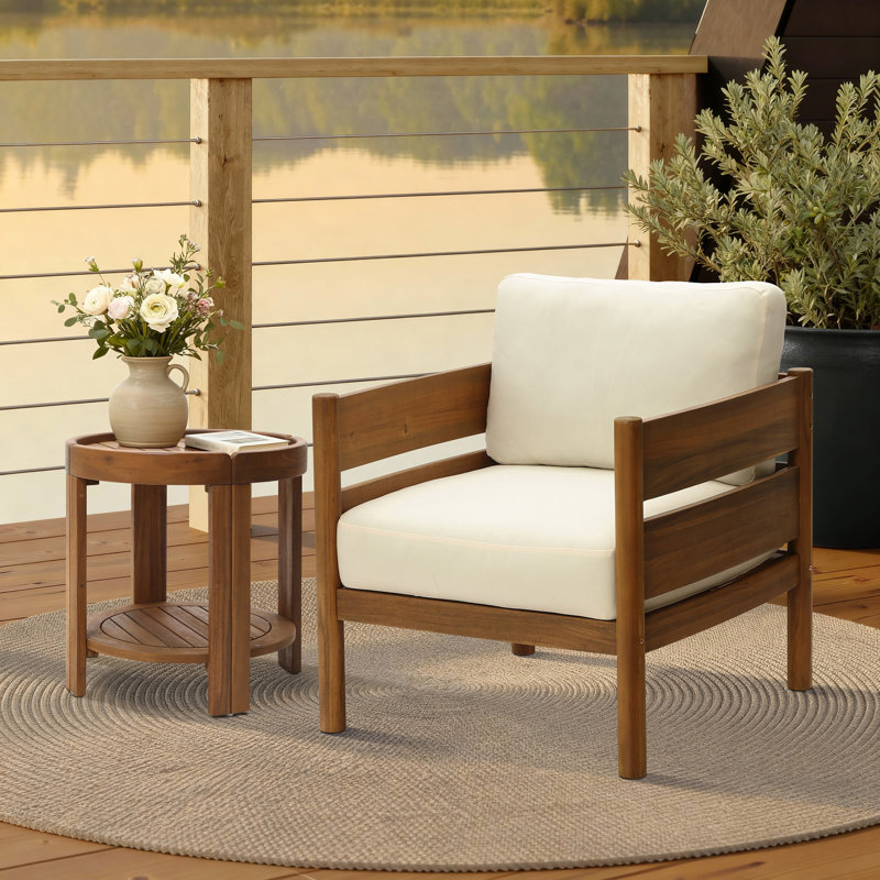 Fauteuil d'extérieur en bois massif l 27,1 po avec coussins épais