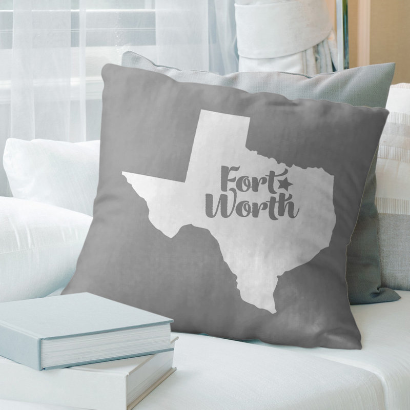 Cotton Blend Reversible Throw Pillow, Fort Worth, 18" x 18", Gray