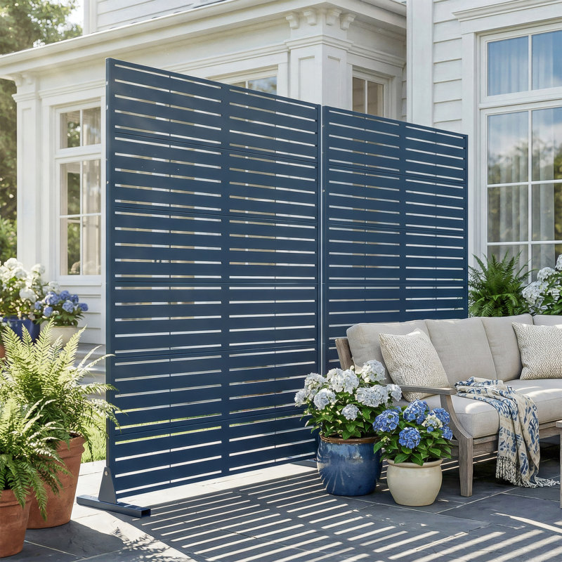 72" H x 47" W Metal Freestanding Outdoor Privacy Screen Garden Fence Panel for Patio, Balconies, and Pools, Blue