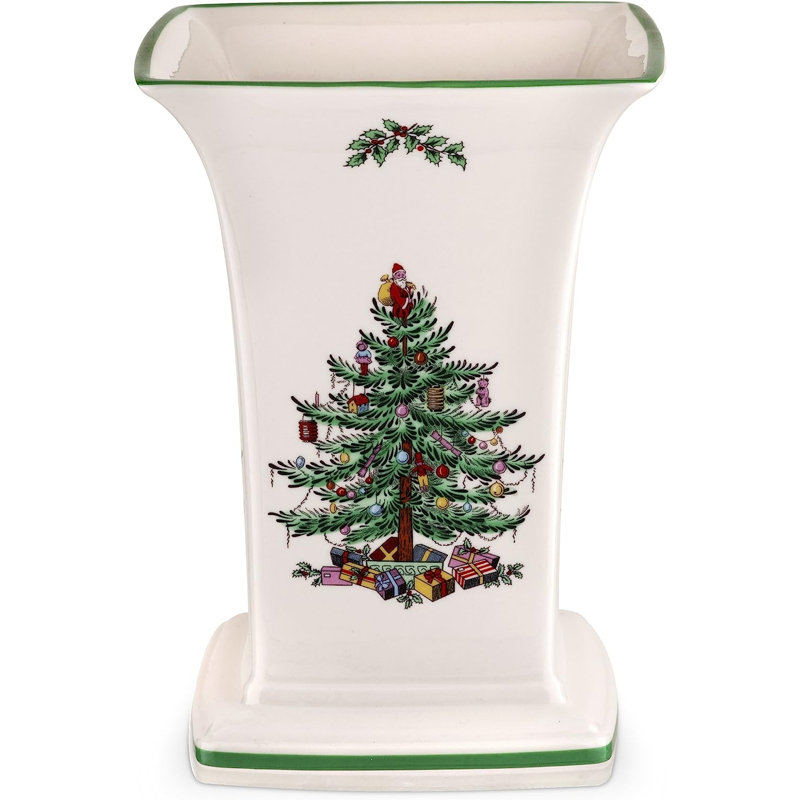 Spode Christmas Tree Square Vase - Festive Seasonal Home Decor
