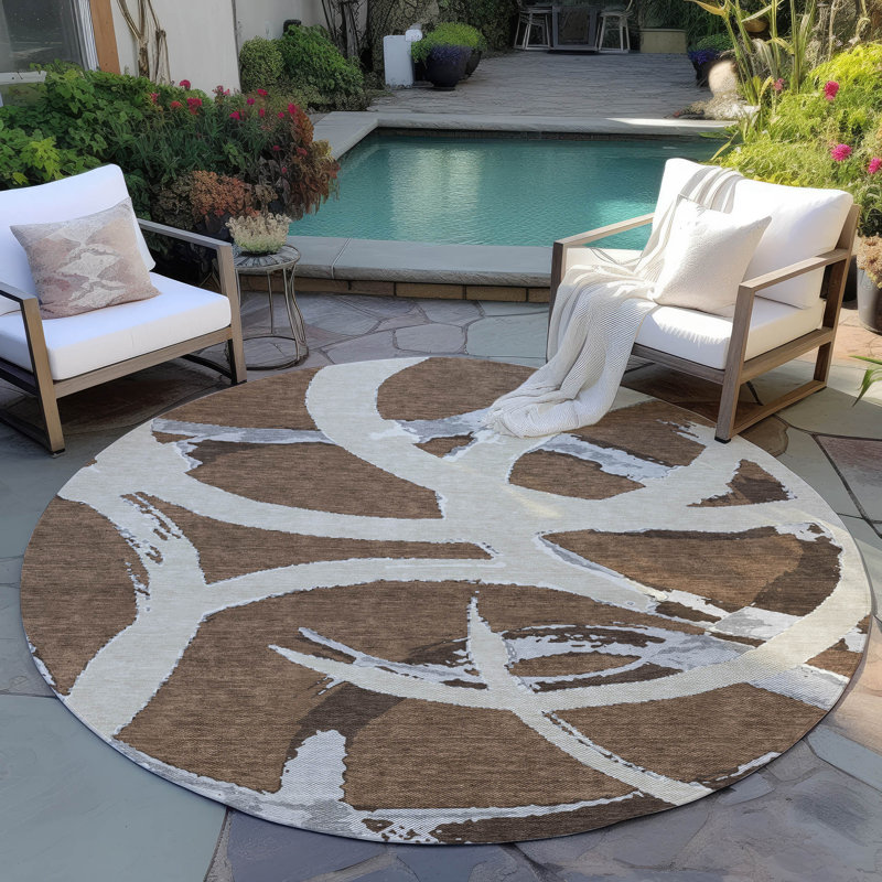  Machine Washable Indoor/Outdoor Chayden ACN1022 Beige Rug, Round 8'