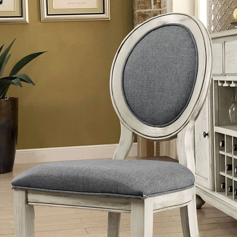 De 2 chaises de repos en tissu gris, blanc antique, chaises ovales à dossier ovale avec rembourrage doux,