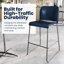 Tabouret de bar commercial en plastique avec dossier profilé et base traîneau de couleur marine-131217273