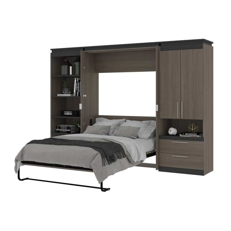 Lit escamotable double avec rangement Camalla, Écorce gris