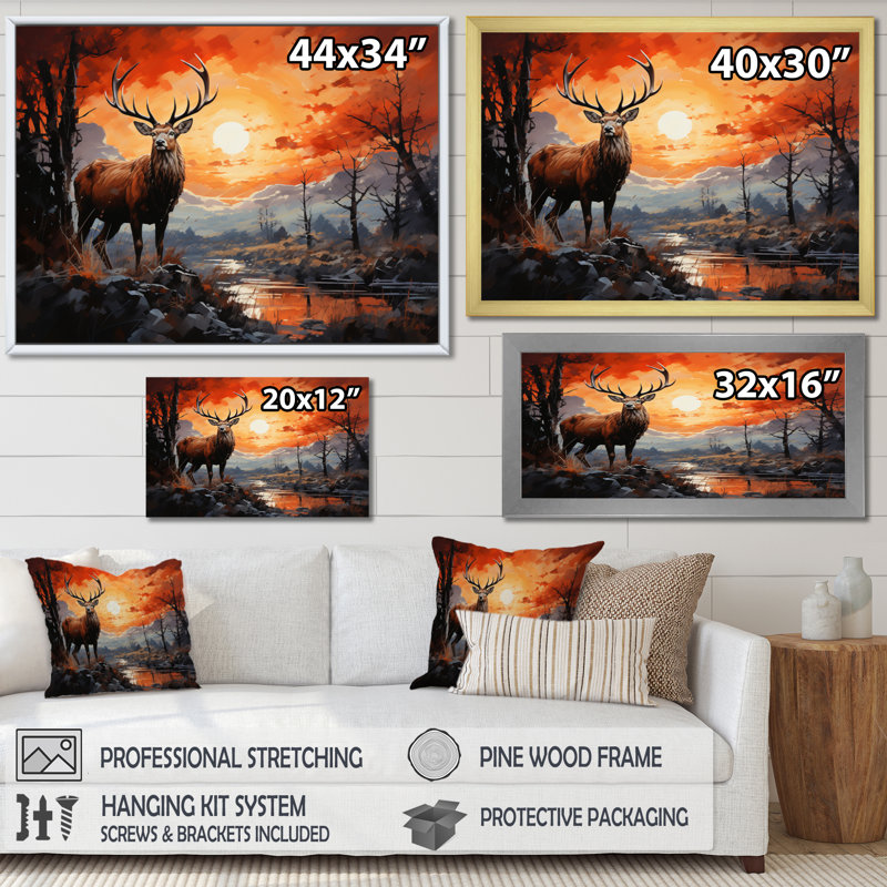 Deer Bold Silhouette - Animals Canvas Prints, H 24 po x l 32 po x P 1 po, Cadre simple blanc