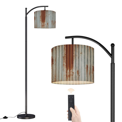 Arc Floor Lamp with Adjustable Lampshade Old wall texture rusty galvanized metal panel sheeting Standing Lamp 3 Color Temperatures Dimmable Tall Pole Lamp with Foot Switch for Bedroom
