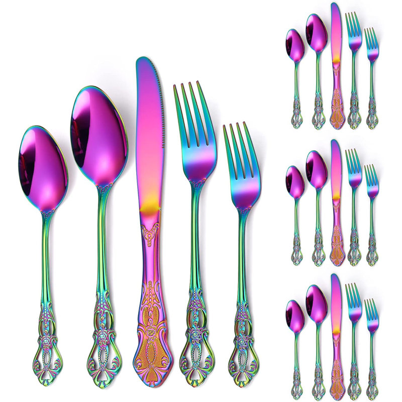 Ensemble de couverts Retro Royal Silverware pour 4 à 20 pièces en acier inoxydable avec un design en relief élégant pour la maison, le restaurant et les occasions spéciales