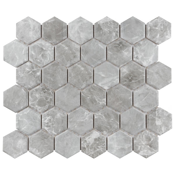 Flo 2" Hex Grey 11-1/8" x 12-5/8" Porcelain Mosaic Floor and Wall Tile