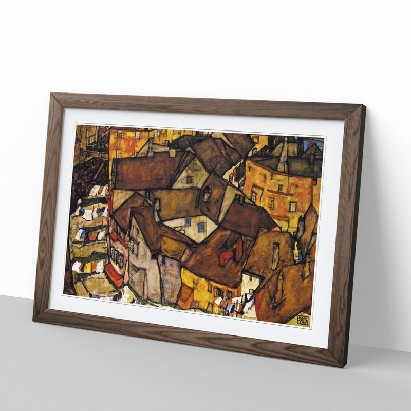 Crescent of Houses by Egon Schiele - Picture Frame Painting, 27cm H x 36cm W x 2cm D, Walnut Framed
