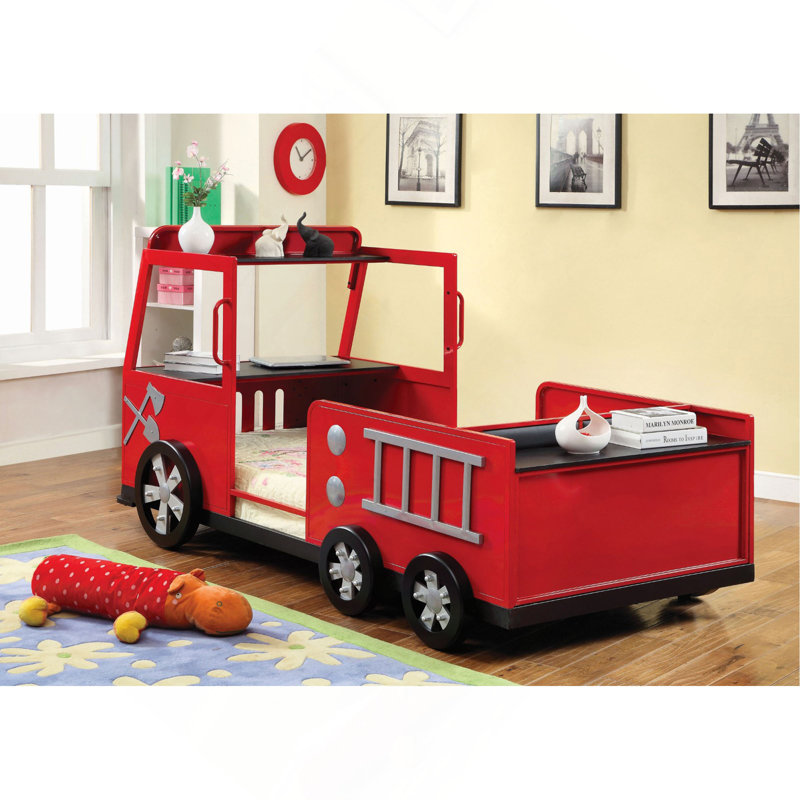 Conception moderne de camion de pompiers de style moderne avec tablette de tête de lit rembourrée et compartiment de rangement pour table