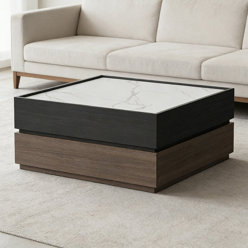 Table basse carrée en bois et petit appartement, Noir / brun noix, 14.96" H x 31.49" L x 31.49" W