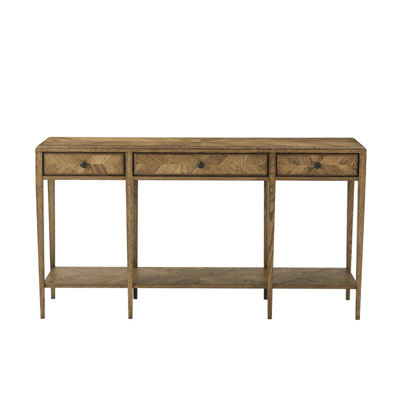 Dawn Oak Mirrored Console Table with Storage