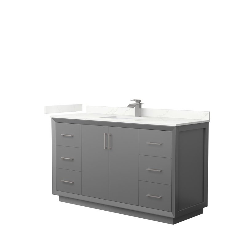 Strada 60'' W Single Vanity, Dark Gray, Giotto Quartz, Matte Black
