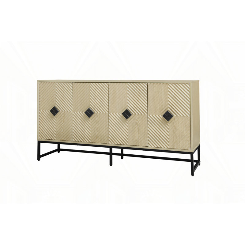 Sideboard Buffet Cabinet With Storage, Black, Natural
