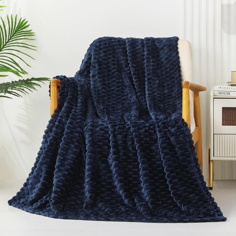 Knitted Throw Blanket, Navy