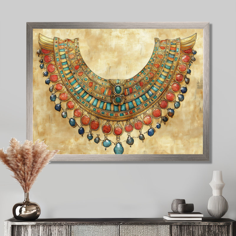 Collier des pharaons - Tableau égyptien doré encadré, H 12 po x l 20 po, Cadre photo argenté