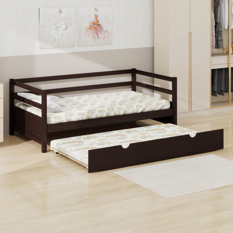 Wood Daybed Frame With Trundle, Brown