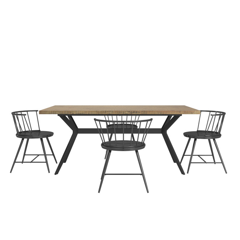 Ensemble de table et 4 chaises Breaux, Pin clair, Noir, noir, noir, noir
