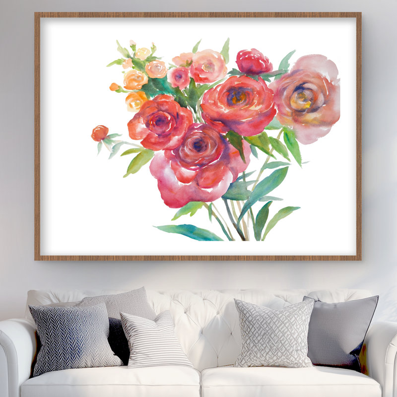Aquarelle, bouquet de fleurs - impression botanique encadrée