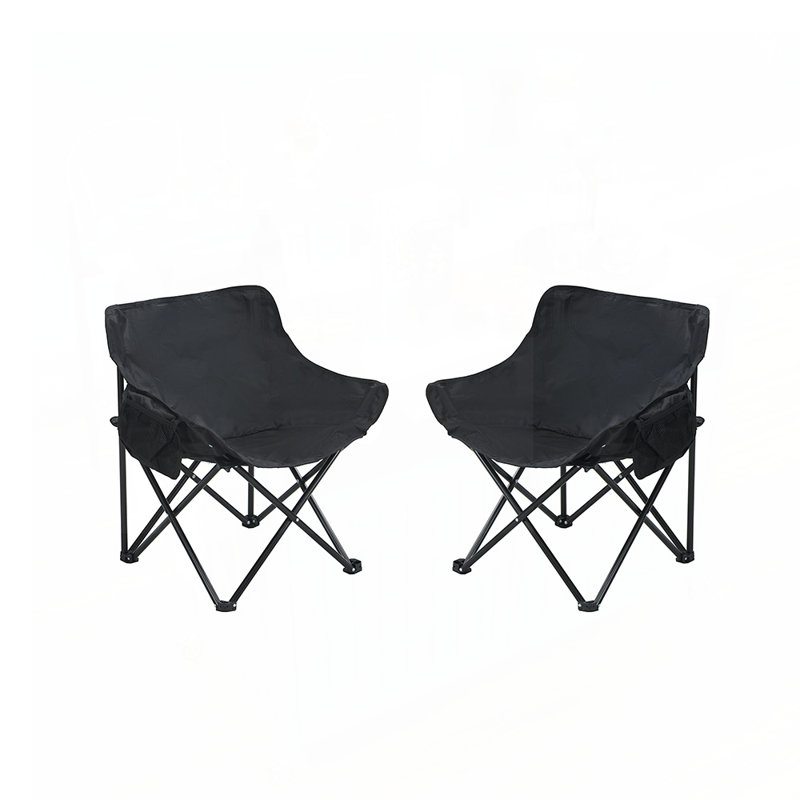 2 chaises de camping pliantes pour l'extérieur avec pieds robustes, Noir / Noir