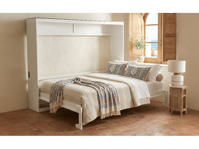 Grand lit escamotable mural et USB, Blanc