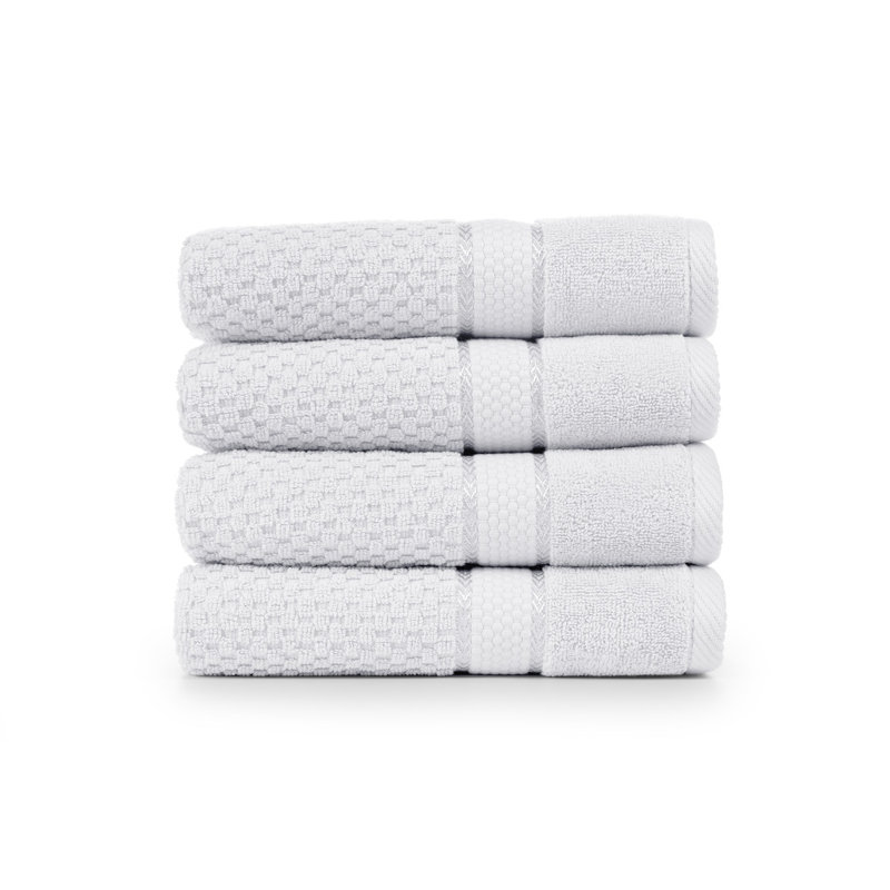 Collection de serviettes texturées 100% coton Mulaayam, Essuie-mains - paquet de 4, Blanc