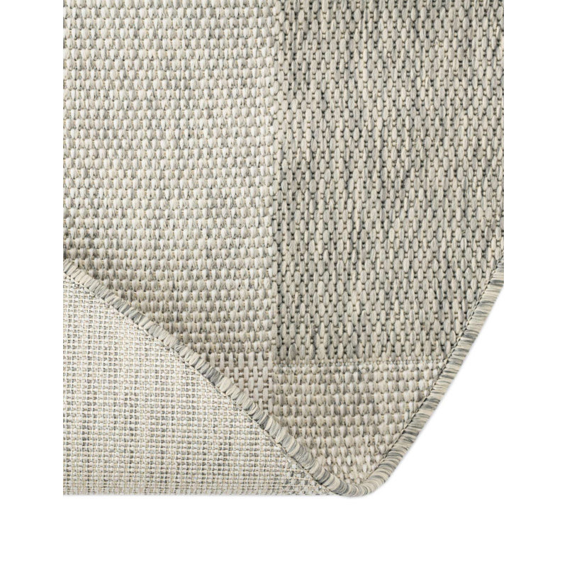 Tereon Checkered Machine Made Power Loom Polypropylene Plastic Indoor/Outdoor Area Rug in Gray, Round 3'3"
