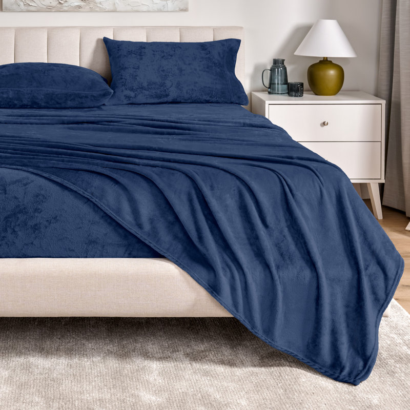 Ensemble de draps Microplush, Ensemble de draps pour grand lit + un drap-housse , Bleu foncé
