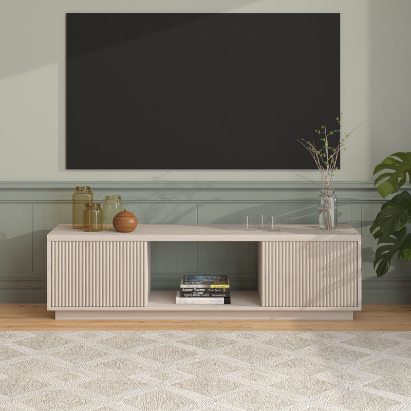 Meuble télé Dorian, Aulne blanc, H 16 po x L 15,75 po x l 58 po