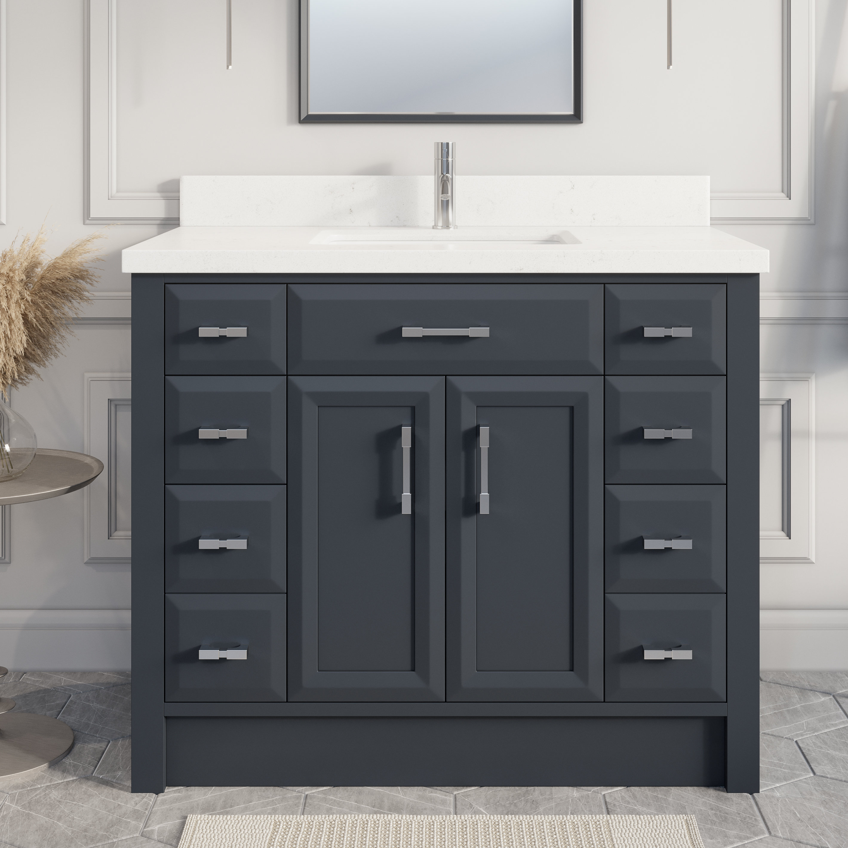 Red Barrel Studio® Greth Calais 42-Inch Bathroom Vanity In White With ...