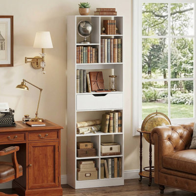71" Tall Freestanding 10-Cube Storage Bookcase, Equipped With Pull-Out Drawer & Anti-Tipping Safety Kit, Fits Home Office, Living Room