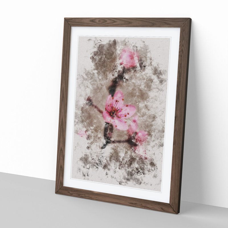 Pink Cherry Blossom Flowers Vol.1 - Picture Frame Graphic Art, 65cm H x 48cm W x 2cm D, Walnut Framed
