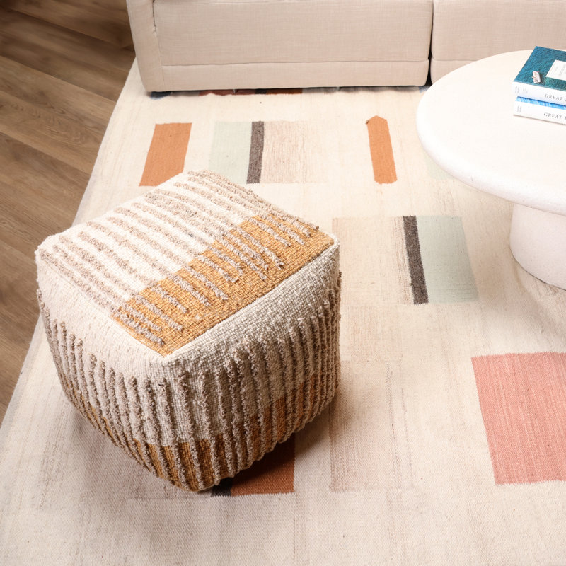 Eugene Wool Upholstered Ottoman, Mustard