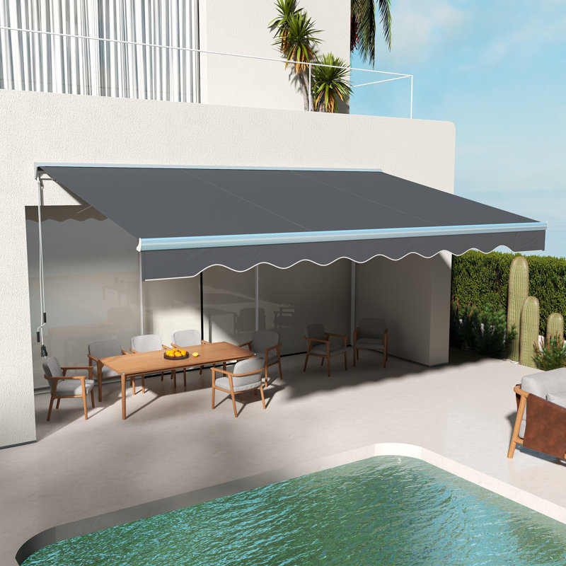 Outsunny Polyester Cover Retractable Patio Awning, Solid Color, Dark Gray, 13' H x 10' W