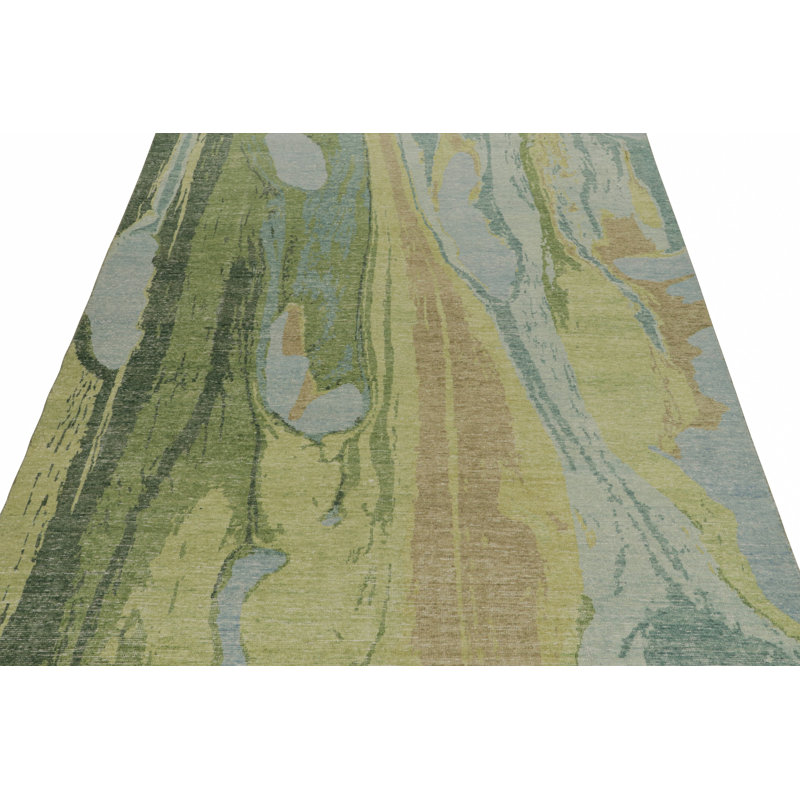 Distressed Homage Hand Knotted Wool Abstract Area Rug, Rectangle 9' x 12'
