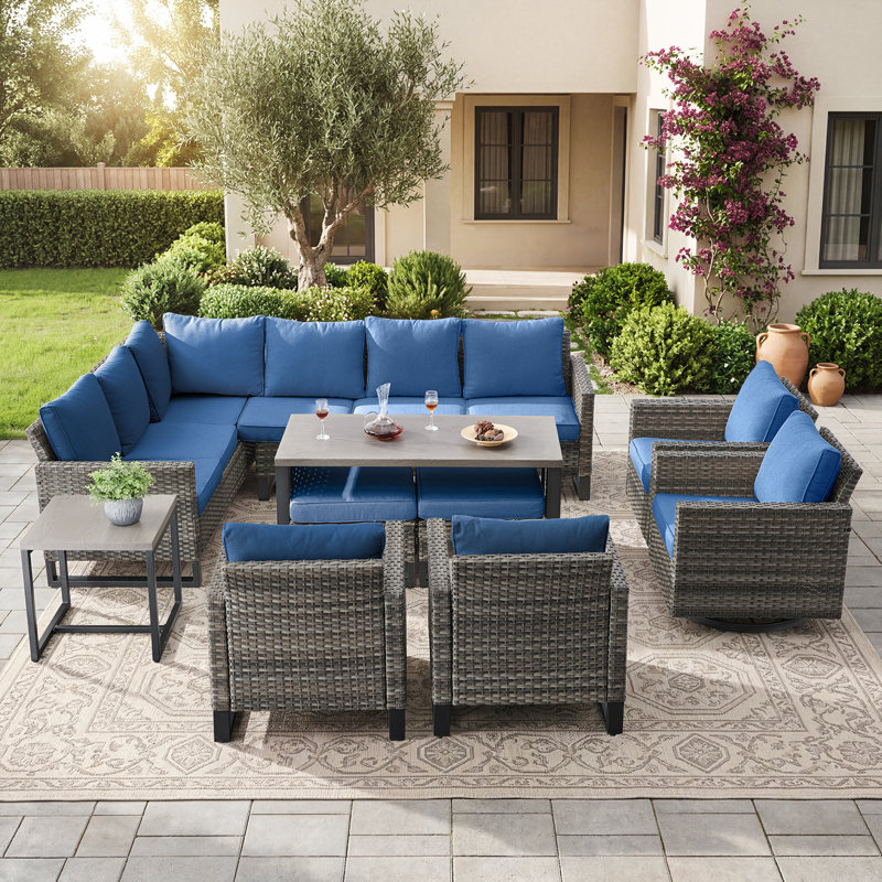 8 - Person Patio Conversation Set with Cushions, Blue