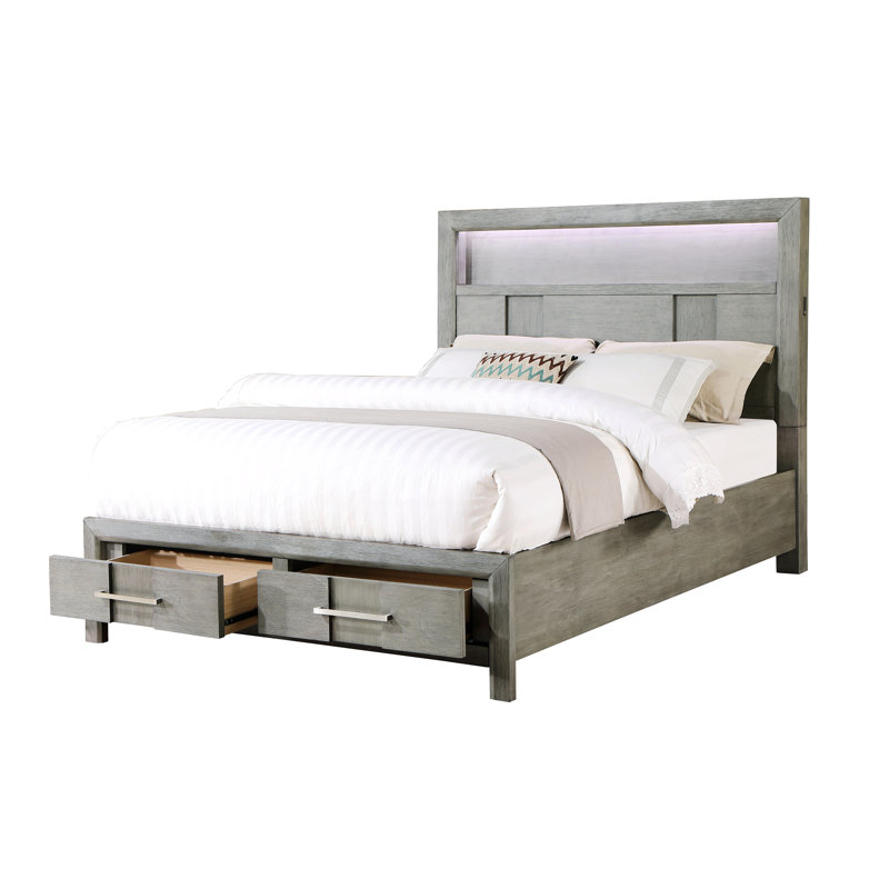 Ensemble de chambre à coucher Adryan, Grand lit, Gris, 5 Pcs: Bed, 2 Dressers, Mirror, Nightstand