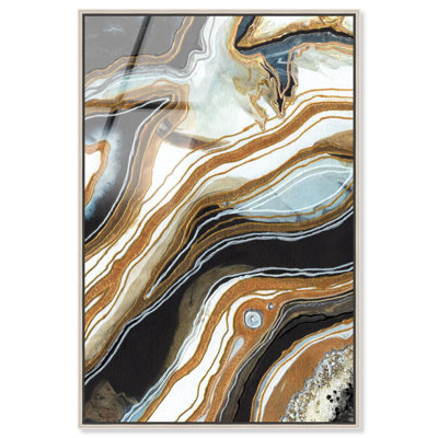Black and Gold I Framed High-Gloss Acrylic Glass Wall Art Geode by Art Remedy, Silver Frame, 30 x 45